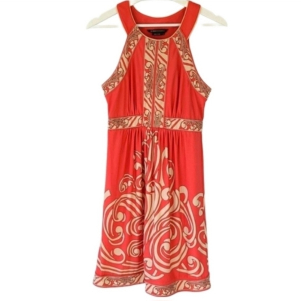 BCBG Max Azria Vintage Orange Coral Romantic Dress Greek Style Print Dress - Picture 5 of 6